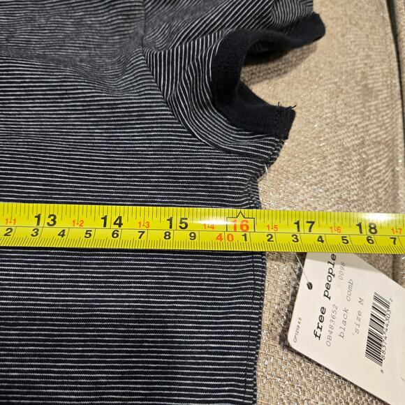 NWT Free People Black Stripe Cap Sleeve Fitted Top Shirt Medium - Picture 6 of 7